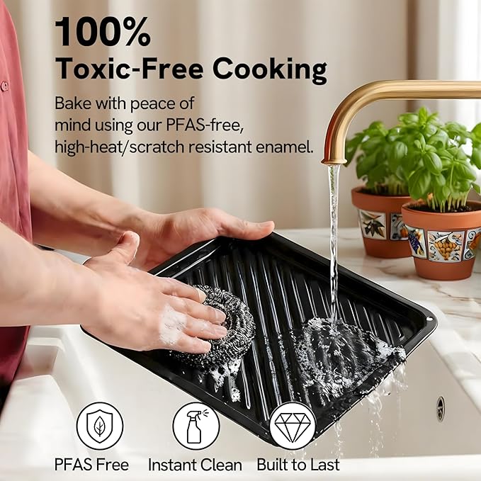 VAL CUCINA 6-in-1 Air Fryer Toaster Oven Combo, Compact 12.7 QT Small Countertop Convection Oven, Fits 9" Pizza & 4 Toast, Hexagon Hybrid Heating, Enamel Baking Pan