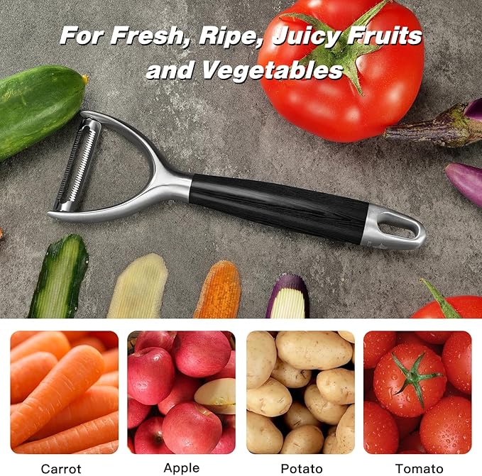 KULUNER 304 Stainless Steel Multi-Function Kitchen Peeler - With Solid Wood Handle, Sharp Durable Blade, Effortlessly Peels Vegetables and Fruits, Essential Kitchen Tool（ Type Y ）