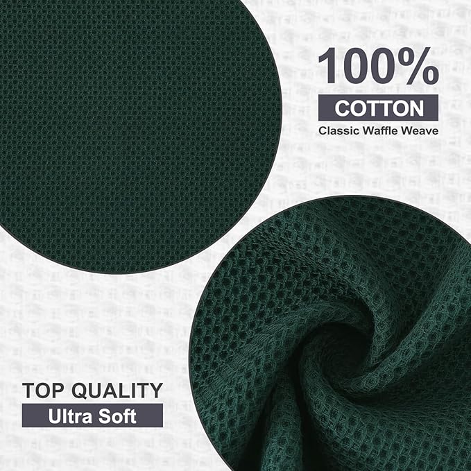 Kitinjoy 100% Cotton Kitchen Dish Cloths (12 X 12 Inches, Blackish Green), 6 Pack Waffle Weave Ultra Soft Absorbent Dish Towels for Drying Dishes Quick Drying Kitchen Towels Dish Rags
