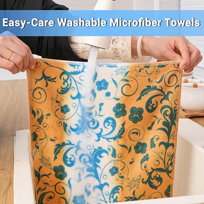 YUA Microfiber Cleaning Cloth 12 Pack,Microfiber Towels Cleaning,Microfiber Towels for Cars,Absorbent Dish Washing Cloth,Reusable Cleaning Cloths Lint Free (Blue Bellflower)