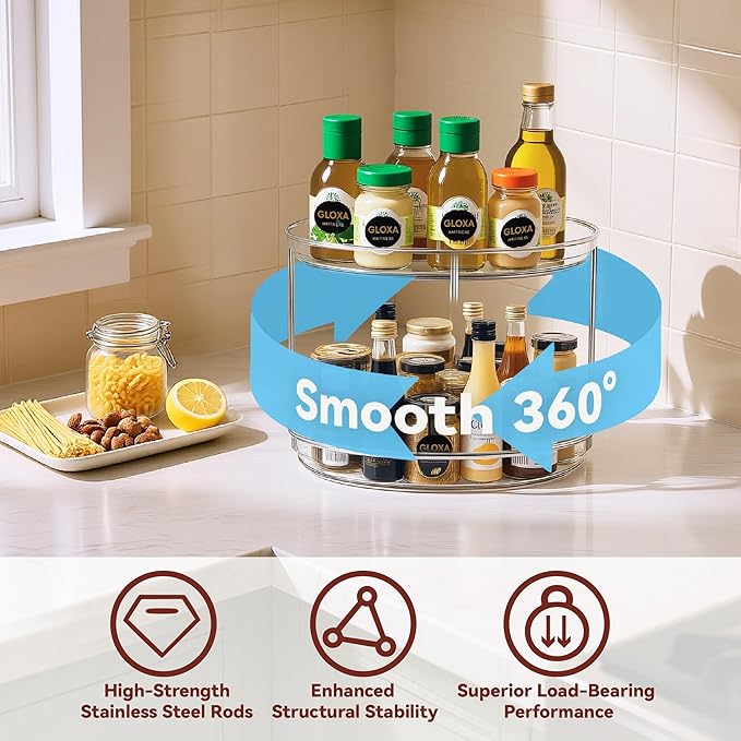 2 Tier Lazy Susan Turntable Organizer 9.25'' Rotating Spice Rack Organization, 1 Pack