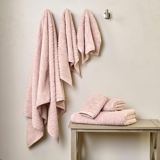 SKL Home CloudSoft 100% Cotton Luxury 6-Piece Towel Set, 600 GSM, Ultra Plush & Absorbent - 2 Bath Towels, 2 Hand Towels, 2 Washcloths, Blush Pink