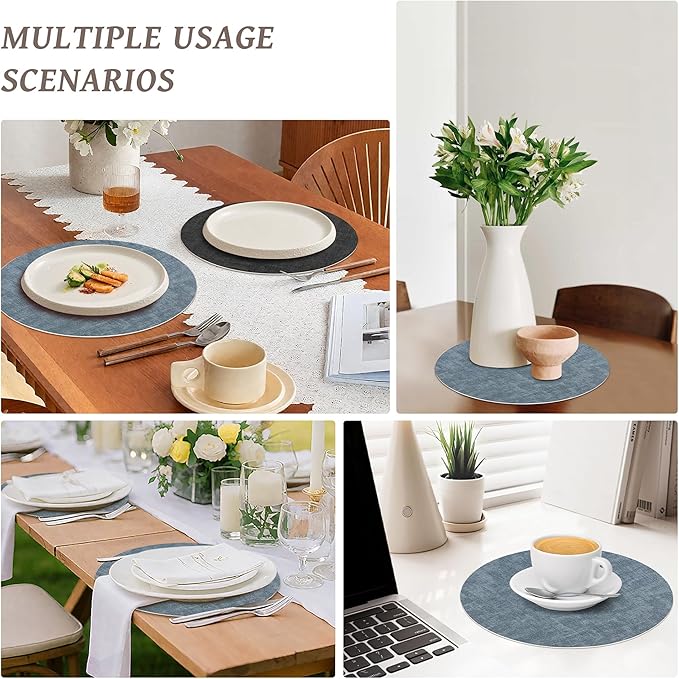 13" Round Placemats Set of 6, NCUE Dual-Sided Faux Leather Heat Resistant Table Mats, Waterproof Oilproof Washable Protective Table Placemats with Coaster, Wipeable Vinyl for Indoor & Outdoor Use