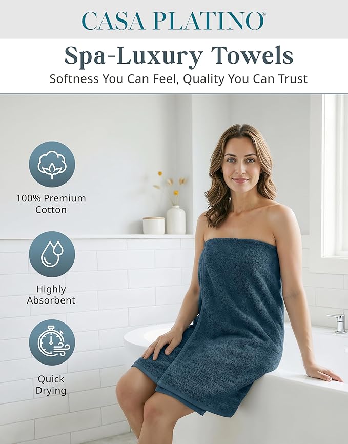 100% Mercerized Cotton Bathroom Towel Sets of 24 - 2 Bath Sheets, 2 Gym Towels, 2 Bath, 4 Fingertip, 6 Hand, 8 Washcloths, Quick-Dry, Luxuriously Soft & Durable, Perfect for Everyday use – Steel Blue