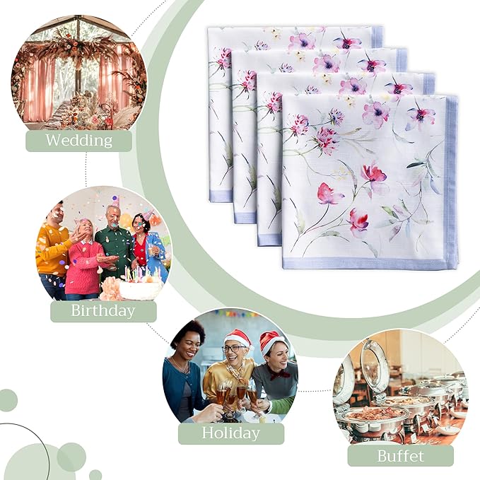 Maison d' Hermine Cloth Napkins Set of 4 100% Cotton Everyday Reusable Square Napkins Cloth Washable Dinner Party Wedding Restaurant Gifts for Mothers Day Spring/Summer (Summer Floral, 20" x 20")