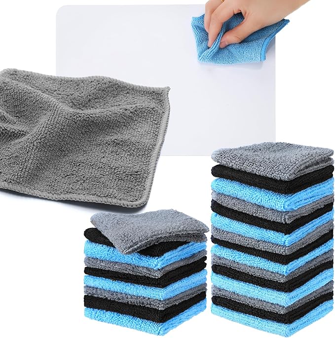 Tanlade Cleaning Cloth Dry Erase Cloth Cleaning Rags Reasonable Kitchen Towels Microfiber Towels Cars Wash(6 x 6 Inch,Blue/Gray/Black,50 Pcs)