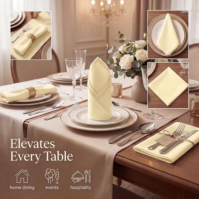 Urban Villa Cloth Napkins Yellow Dinner Napkins Set of 12 (20X20) 100% Cotton Absorbent Washable Durable Reusable Cloth Napkins Ideal for Easter Decorations Hotel Collection Farmhouse Parties Napkins