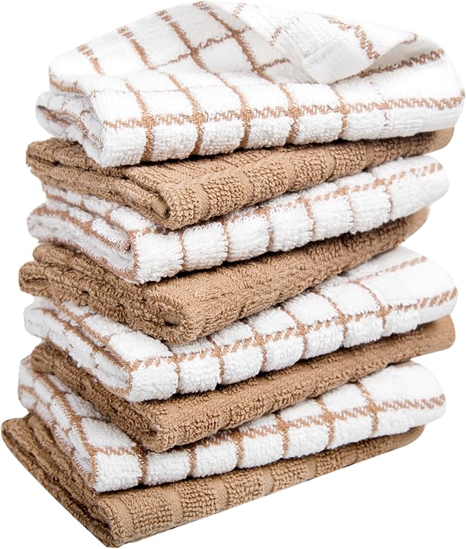 Bumble Dish Cloths (8 Pack) | 12" x 12" | 100% Cotton Kitchen Towels | 405 GSM | Soft, Highly Absorbent & Durable Dish Towels for Kitchen | Tan