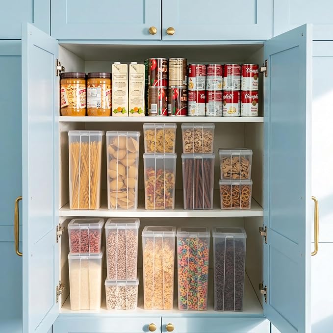 IRIS USA Food Storage Containers with Flip-Top Lid, 8 Pack Combo Set, Clear Stackable Food Containers for Kitchen & Pantry Organization, BPA-Free, Food Grade Plastic For Flour, Sugar, Dry Food, Grain