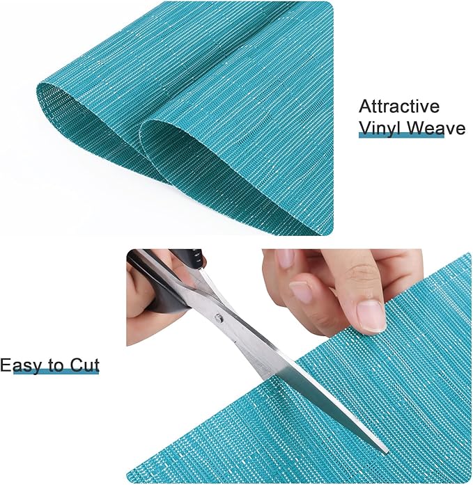 SHACOS Wedge Shape Placemats Set of 8 Woven Vinyl Reversible Placemats for Round Table Curved Place Mats Wipe Clean Non Slip Table Mats Indoor Outdoor, Teal Blue