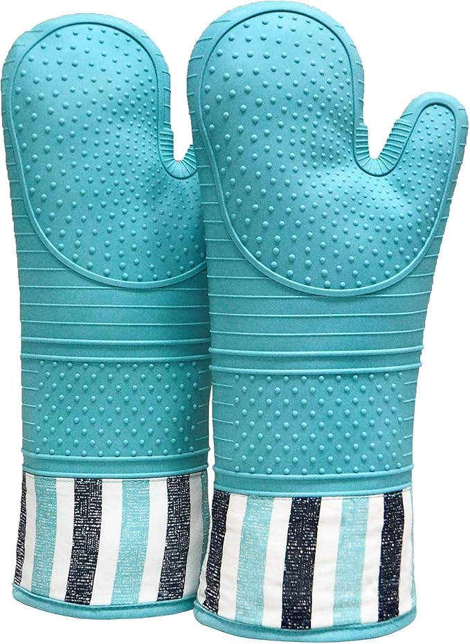 RED LMLDETA Heat Resistant 550 Degree Oven mitt, Silicone Oven Hot Mitts - 1 Pair, Extra Long Professional Baking Oven Gloves - Food Safe,Pot Holders Cooking,Grilling,Kitchen (Blue Mittens)
