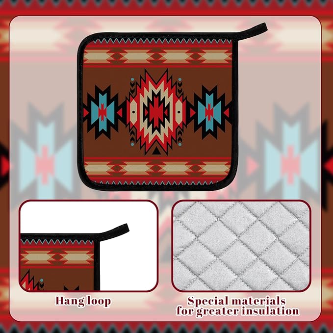 Bencailor 12 Pcs Pot Holders with Pocket Kitchen Hot Potholders Hot Pad Oven Mitts Cookie Bag Oven Gloves for Kitchen Gift Baking Cooking(Dark,Vintage)