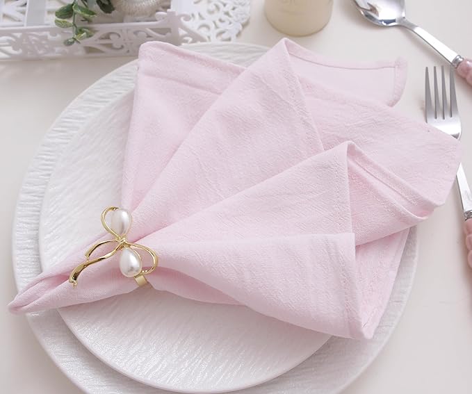 Spring Cotton Cloth Napkins Set of 12, 16’’x16’’, Dinner Cloth Napkins Washable Bulk with Hemmed Edges, for Hotel Restaurant, Wedding, Easter (Light Pink)
