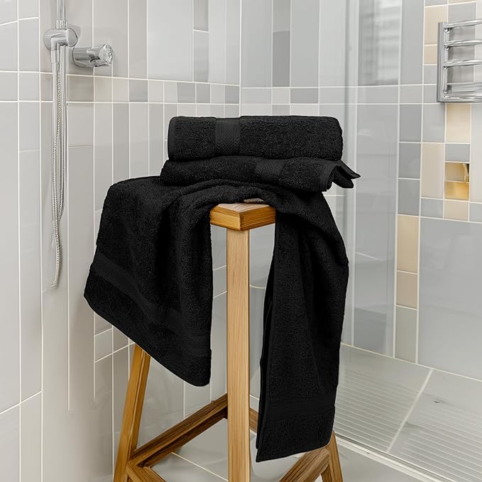 Commercial Bulk Pack of 12 Bath Towels – 100% Cotton Terry 24" x 48" – Ideal for Hotels, Salons, Gyms, Spas & Institutional Use – Black