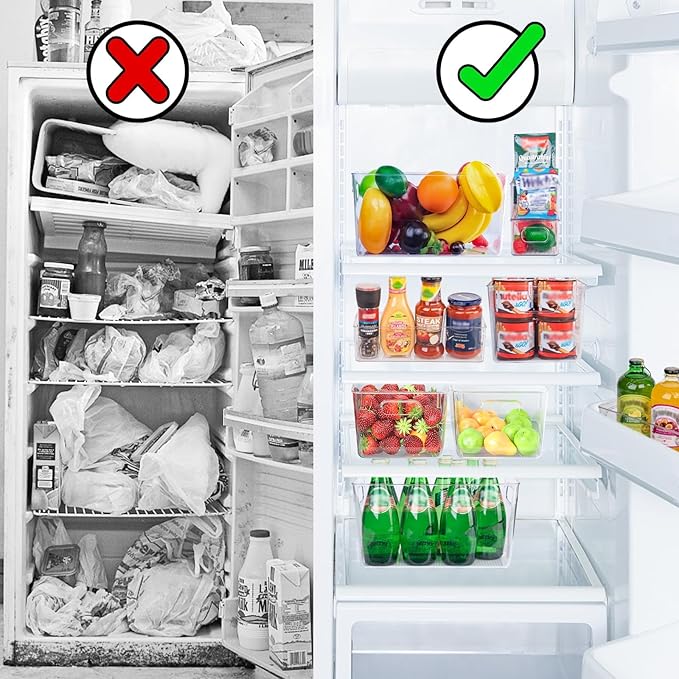 12 Pack Large Clear Plastic Storage Bins, Refrigerator Cabinet Organizers with Handles for Pantry Organization and storage, Perfect for Home Organization, Kitchen, Laundry, Office& Garage