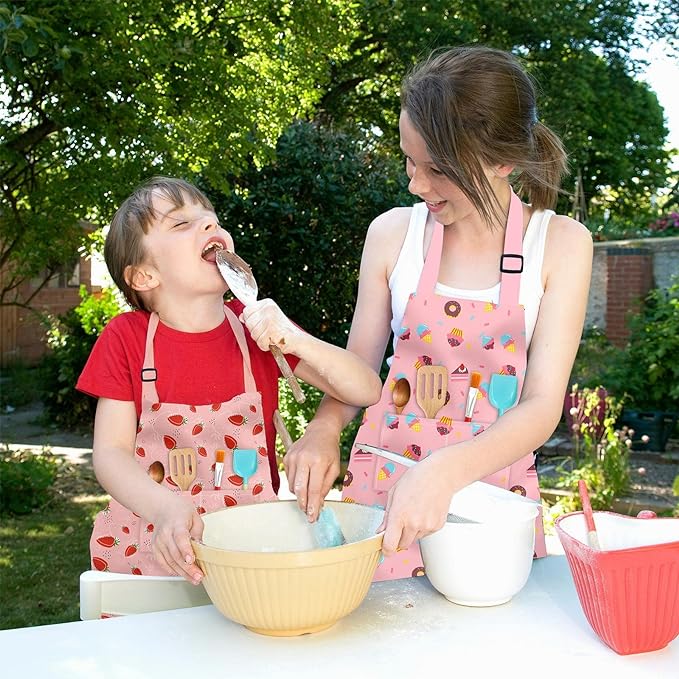 Kids Aprons for Girls Toddler Aprons with Pockets for Kids Cooking Baking Painting Crafting Art Gardening Adjustable