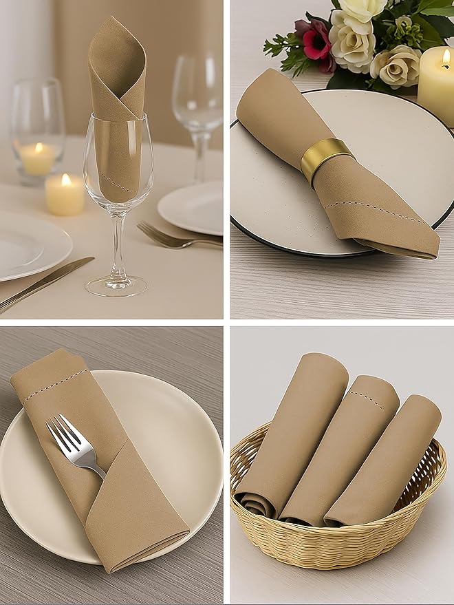 ALPHA Living HOME Cotton Cloth Napkins Set of 12, 18x18 Cotton Napkin Cloth Washable, Soft, Reusable Napkins for Wedding, Parties, Christmas, Thanksgiving, Everyday Use (Tan)