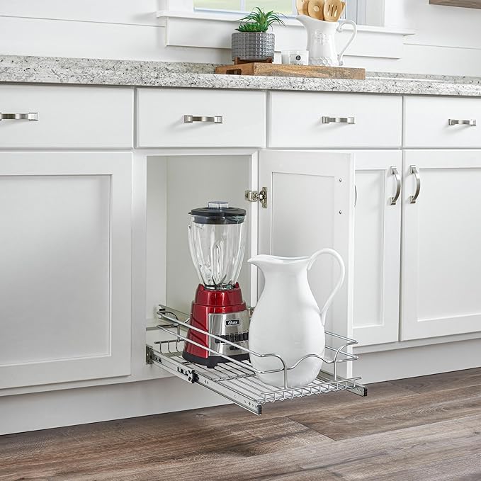 Rev-A-Shelf Kitchen Cabinet Pullout Shelf and Drawer Organizer Slide Out Pantry Storage Basket in Multiple Sizes, 12 x 20 In, 5WB1-1220CR-1