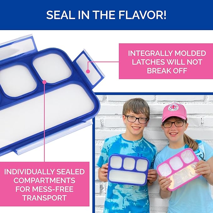 Bento Lunch-Box For Kids And Adults: Lunch Boxes With 4 Sealed Compartments, Divided Containers For Boys Girls Women Men - School Work Portion Container, Utensils, Blue + Rose Pink 2 Pack Set