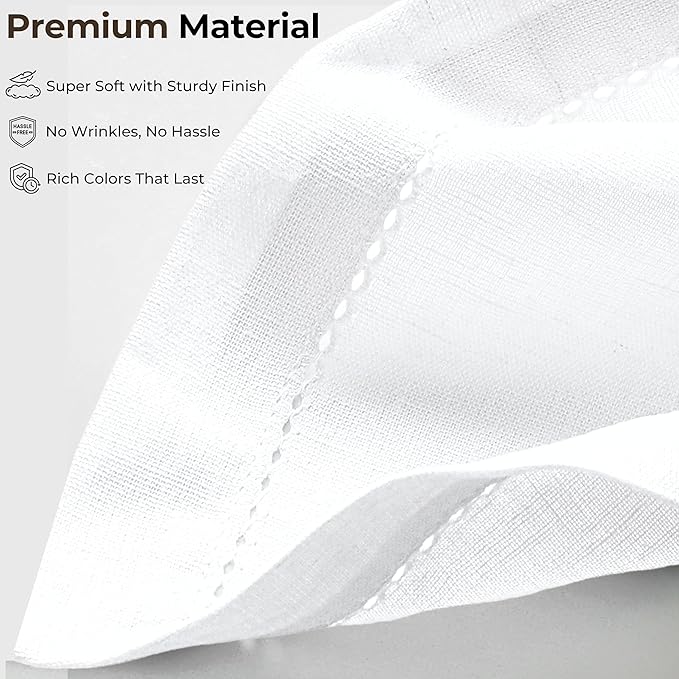 Ramanta Home White Coth Dinner Napkin Set of 12 Premium Easter Cotton 18X18 Inch Linen Flax Hemstitched Soft & Durable Napkins Ideal for Everyday Use, Wedding Parties, Spring Basket Decor