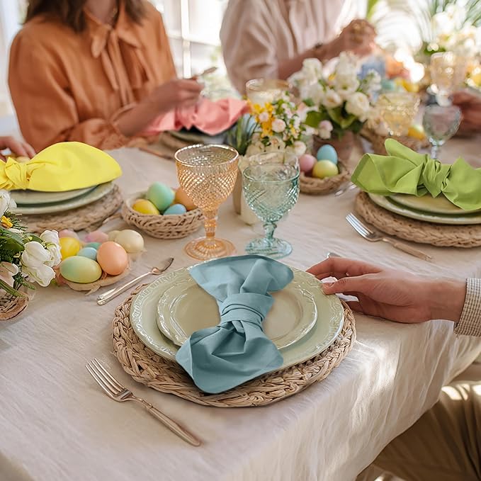 COTTON CRAFT Easter Cloth Napkins - Set of 8 Soft 100% Cotton Assorted Table Napkins - 2 Each in Pink, Blue, Yellow, Green – Reusable Machine Washable Spring Summer Multi-Color Napkins - 17x17