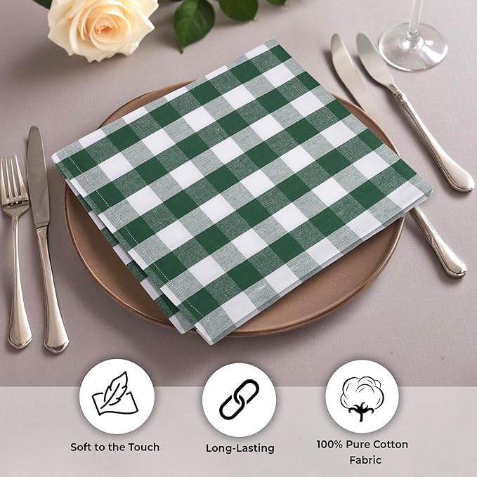 Urban Villa Cloth Napkins Set of 12 20x20 Inches 100% Cotton Napkins Cloth Washable Soft Durable Reusable Absorbent Table Dinner Napkins Cloth for Hotel Lunch Restaurant Weddings Parties- Hunter White