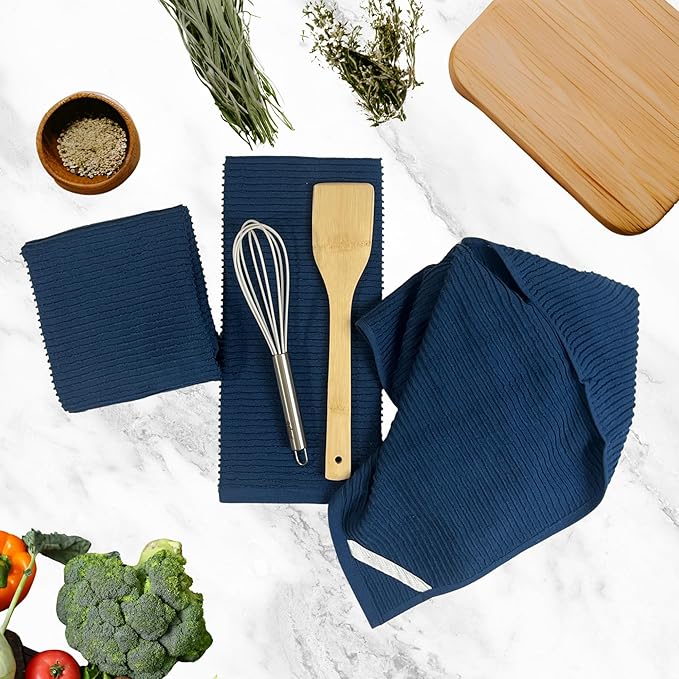 Serafina Home Royal Nautical Blue Kitchen Hand Dish Towels: Oversized 28" x 18",100% Cotton Cloth Soft Cleaning Drying Absorbent Set of 3 Multipurpose for Everyday Use (Royal Blue)