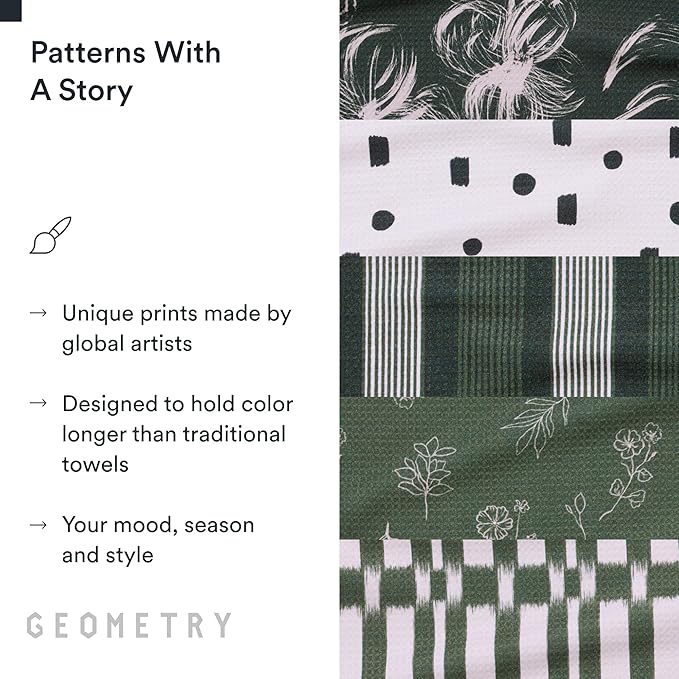 GEOMETRY Kitchen Tea Towels - Quick Dry Microfiber Dish Towels for Kitchen - Meadow 18" x 30" - 5 Pack