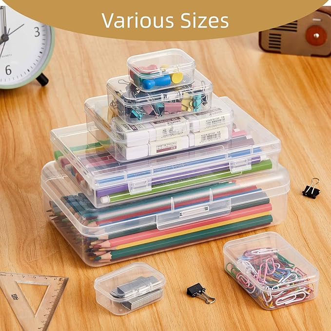 Goodma 42 Pieces Mixed Sizes Rectangular Empty Mini Clear Plastic Organizer Storage Box Containers with Hinged Lids for Small Items and Other Craft Projects