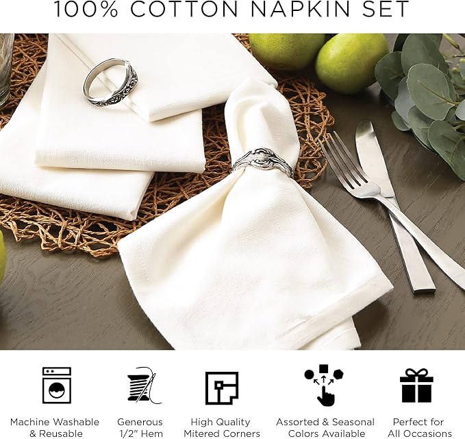 DII French Stripe Tabletop Collection Farmhouse Style Dining Table Linen Napkin Set, 20x20, Taupe/Black, 6 Piece