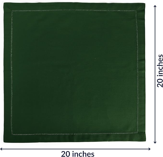 FINGERCRAFT Cloth Napkins, Hemstitch Napkins Cloth, 20x20 Inch Generous Golden Zari Picot Hem, Mitered Corner, Premium Quality Perfect for Parties Dinners Weddings Set of 12 Christmas Color Eden Green