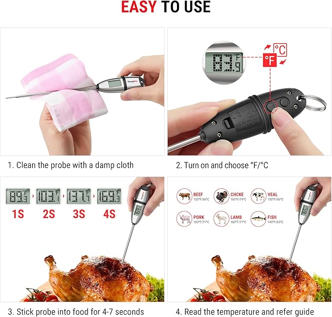 TempPro TP02S (2 Pack) Digital Food Thermometer for Cooking Bread Baking Sourdough Liquids, Meat Thermometer Digital with Super Long Probe for Kitchen BBQ Candy Making Accessory (Previously ThermoPro)