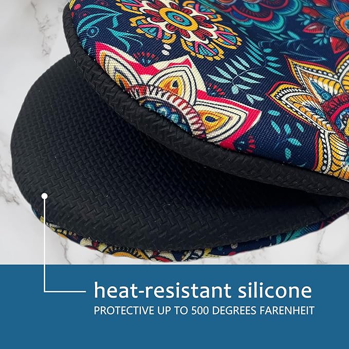 Boho Floral Mini Silicone Oven Mitts 2-Pack Set, Heat Slip Resistant Kitchen Gloves, Soft Short Oven Mittens for Safe Cooking Baking Grilling
