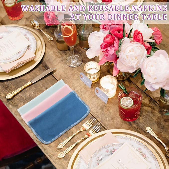 Kinlop 24 Pcs Easter Lunchbox Cloth Napkins Bulk Reusable 2 Ply 8" x 8" Colorful Flannel Wipes Washable Soft Cotton Sturdy Absorbent Cloth Placemats for Spring Summer Dining Home Party Solid Color