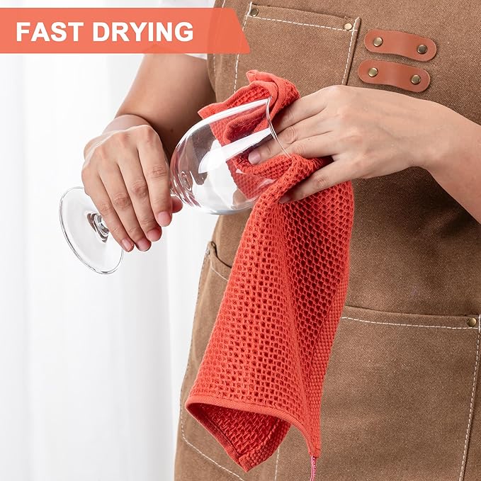 BOOMIBOO 6-Pack Kitchen Dish Cloths, 100% Cotton Waffle Weave, Ultra Soft Absorbent, Quick Drying Dish Towels, 12x12 Inches,Brick Red