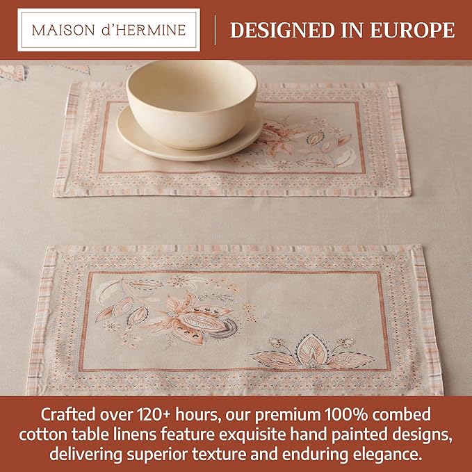 Maison d' Hermine Placemats 100% Combed Cotton Premium Set of 4 Dinner Placemat, Decorative Washable Cloth Placemat, Dining, Buffet Parties & Camping - Society Florals (13"x19")