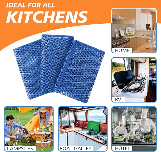 SUNLAND Netted Dish Cloths for Washing Dishes No Odor Dishes Scrubber for Kitchen-Fast Drying and Easy to Clean Mesh Dish Cloth 6 Pack 12Inch x12Inch Blue