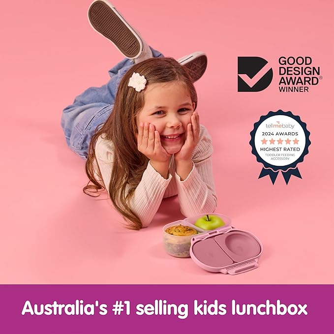 b.box Snack Box - Leakproof Mini Bento Box for Kids & Toddlers, 2 Compartment Snack Containers for Kids, Lunch Containers, Dishwasher Safe, BPA Free, PFAS Free, Ages 4m+, 1 3/4 Cup - Blush Crush