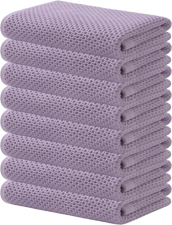 Kitinjoy 100% Cotton Waffle Weave Kitchen Hand Towels (13 X 28 Inches, Lavender), 8-Pack Super Soft and Absorbent Dish Towel for Drying Dishes