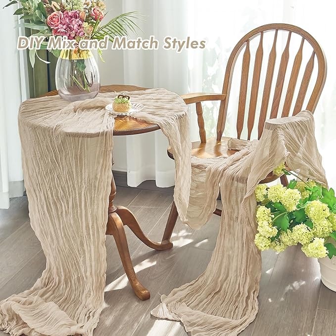 IVAPUPU 6 Pcs Cheesecloth Table Runner - 10ft Nude Spring Boho Gauze Cheese Cloth Table Runners for Baby Shower Decorations Wedding Party Garden Farmhouse Decor