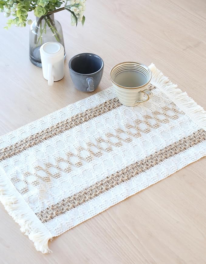 Cotton Linen Placemats - Table Placemats for Dining Table, Washable Fabric Placemats, Christmas & Thanksgiving Table Mats, Woven Cloth Placements for Kitchen Protection (12 x 20) Inches Cream