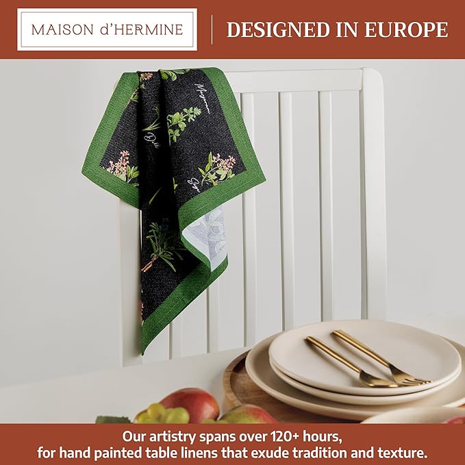 Maison d' Hermine Cloth Napkins Set of 4 100% Cotton Everyday Reusable Square Napkins Cloth Washable Dinner Party Wedding Restaurant Gifts for Mothers Day Spring/Summer (Fresh Herbs, 18" x 18")
