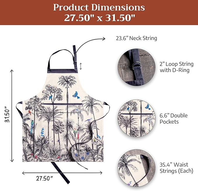 Maison d' Hermine 100% Cotton Apron for women with Pocket Kitchen Chef Apron for Men Cooking Mothers Day Gifts
