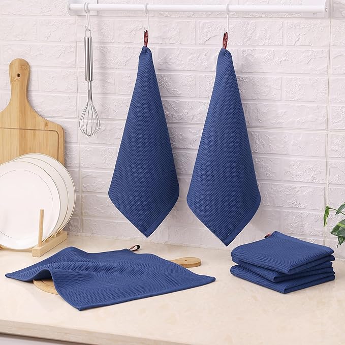 Homaxy 100% Cotton Waffle Weave Dish Cloths - 12 Pack Soft and Absorbent Dish Towels - 12 x 12 Inches Quick Dry Dish Rags - Navy Blue