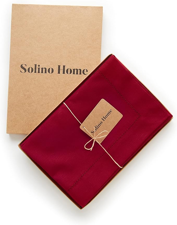 Solino Home Red Napkins Set of 4 - Cotton Linen Hemstitch Dinner Napkins Cloth 20 x 20 Inch for Mothers Day, Memorial Day - Handcrafted and Machine Washable