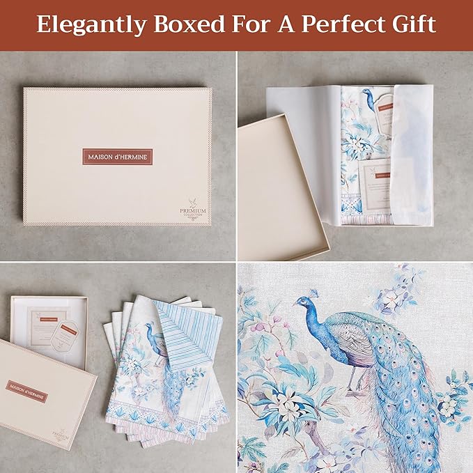 Maison d' Hermine Placemat 100% Combed Cotton Premium Cloth Placemats 13"x19" Washable Place Mats, Home, Kitchen, Dining, Cocktail Parties & Camping - Peacock Utopia (Set of 4)