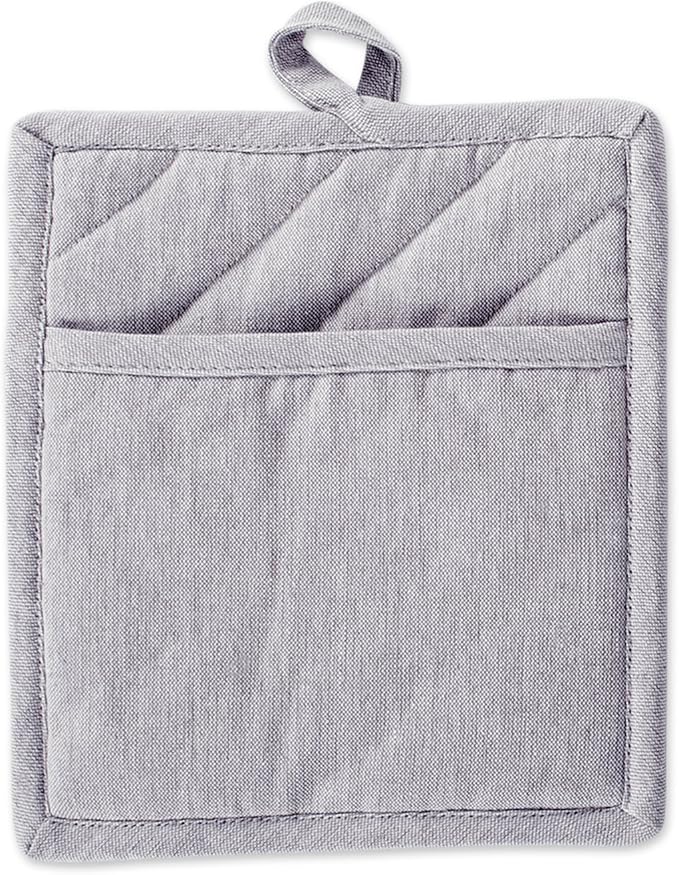 DII 100% Cotton Solid Chambray Kitchen Set, Potholders, Gray, 2 Piece