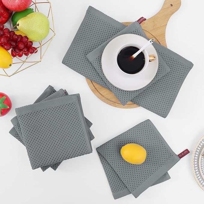 Homaxy 100% Cotton Waffle Weave Kitchen Dish Cloths, 7-Pack Ultra Soft Absorbent Dish Towels, Quick Drying Dish Rags, 12 x 12 Inches, Grey