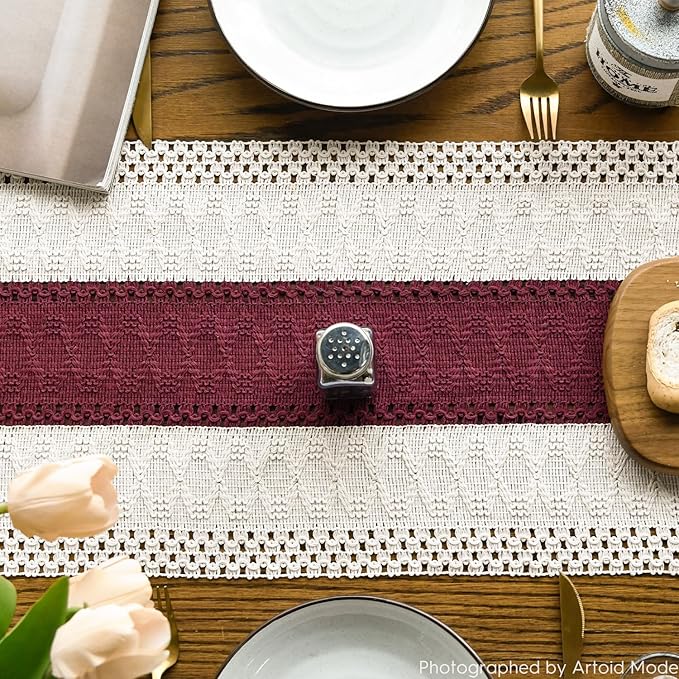 Artoid Mode Red Farmhouse Rustic Table Runner, Seasonal Christmas Holiday Hollow Kitchen Dining Table Decoration for Home Party Decor 12x72 Inch