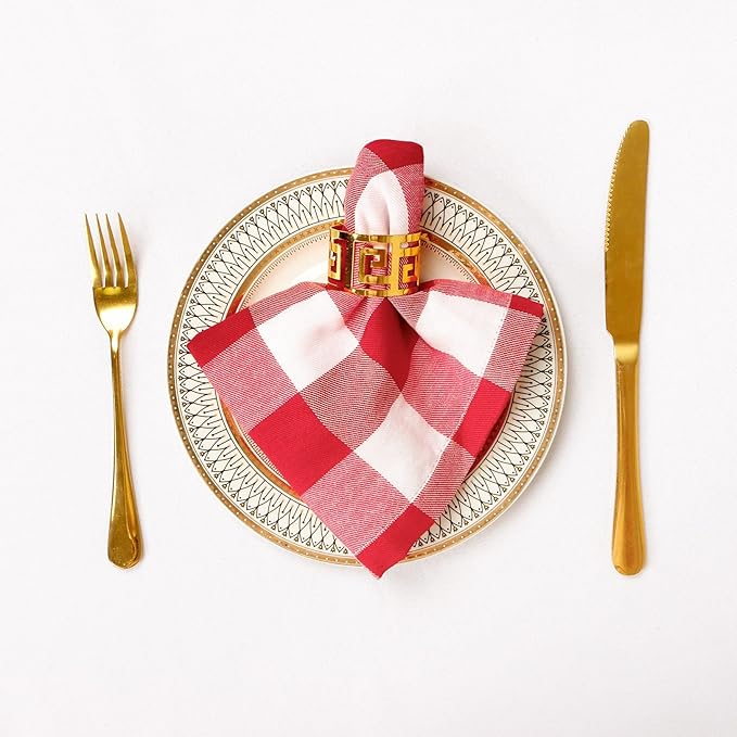 DUOBAO Buffalo Plaid Cloth Napkins, Set of 4, 20x20 Inches, Red & White, Soft & Durable, Perfect for Christmas, Dinner Parties, Weddings, Home, Farmhouse, Restaurant, Hotel